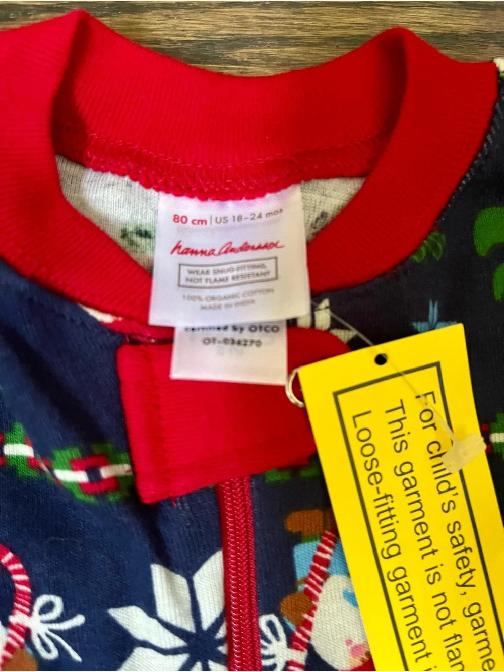 Hanna Andersson Navy Holiday Pajama One-Piece with Red Trim NWT